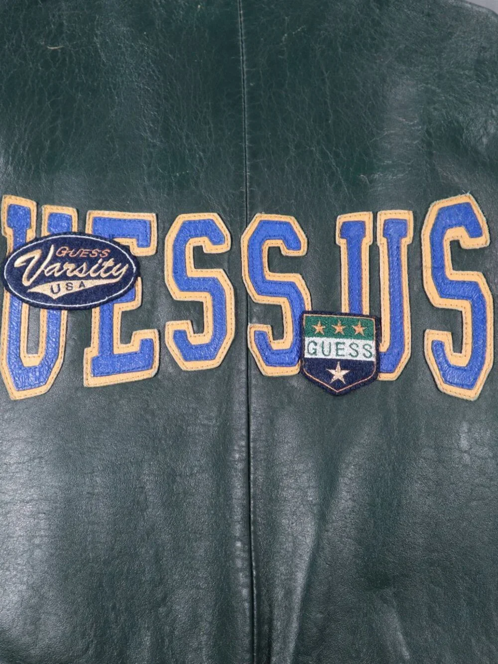 Vintage GUESS Leather Varsity Bomber Jacket Size XL Rare - Picture 9 of 13